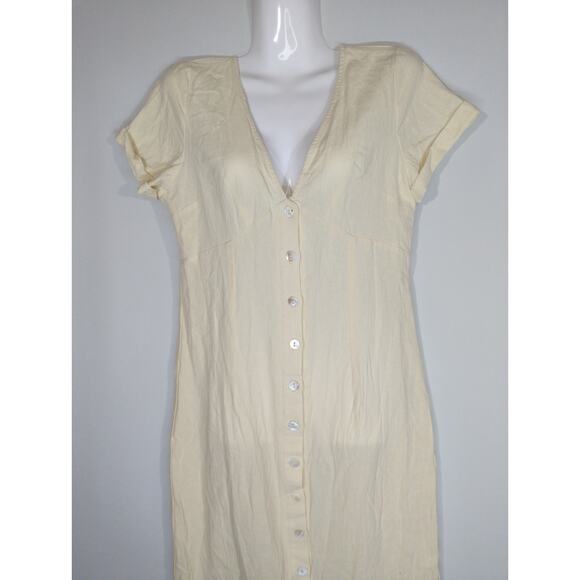 Cider Solid V-neck Yellow Button Shift Maxi Dress MEDIUM NWT Coastal Casual - Picture 3 of 10